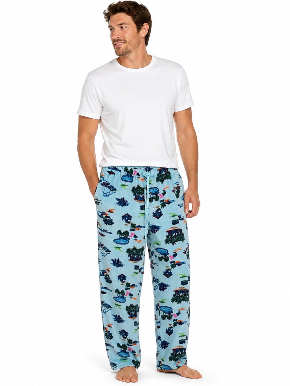 Tommy Bahama Men’s L Tropical Island Print Lounge Pajama Pants Blue Drawstring